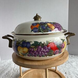 Vintage Fruit Motif Covered Casserole Dish - Cream Base with Multicolor Fruit